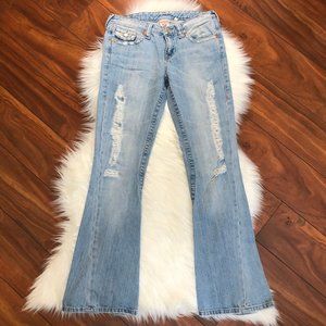 True Religion World Tour 503 Destroyed Flare Jeans